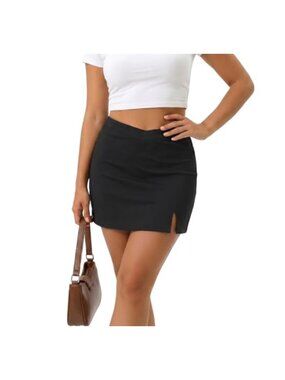 Women A-Line Skort with Built-In Shorts, V-Waist Side Slit Mini Skirt,